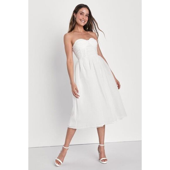 Elegant White Strapless Midi Dress - Picture 1 of 4